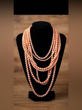 Multi-Strand Peach Bead Necklace for Women